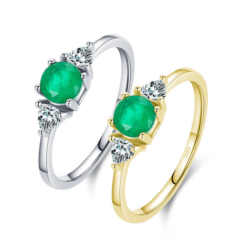 Emerald Green Mosaic Round Silver Ring Fashion Jewelry For Women And Girls Trendy Ring Elegant Everyday Styles