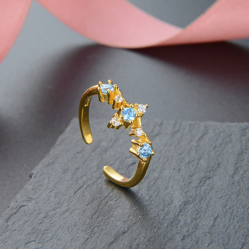 Geometric Silver Ring For Women With Zircon Stones