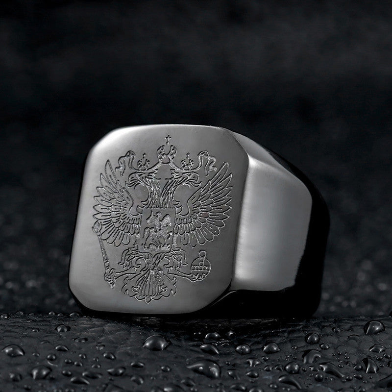 Mens Stainless Steel Ring Double Headed Eagle Zodiac European American Packaging Individually Packed Fashion Ring