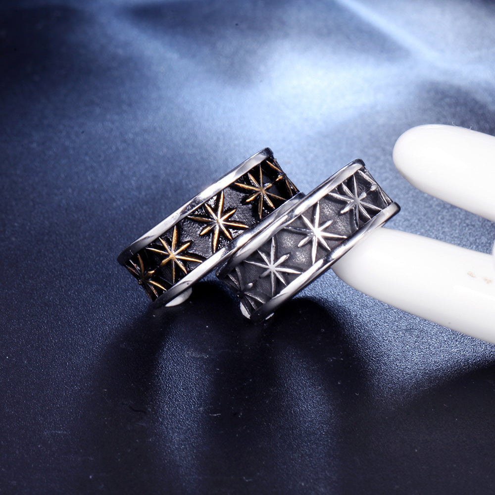 Titanium Steel Ring for Men and Women with Maple Leaf Design Polished Geometric Band Travel Souvenir Ring Gift Steel and Gold Color Options