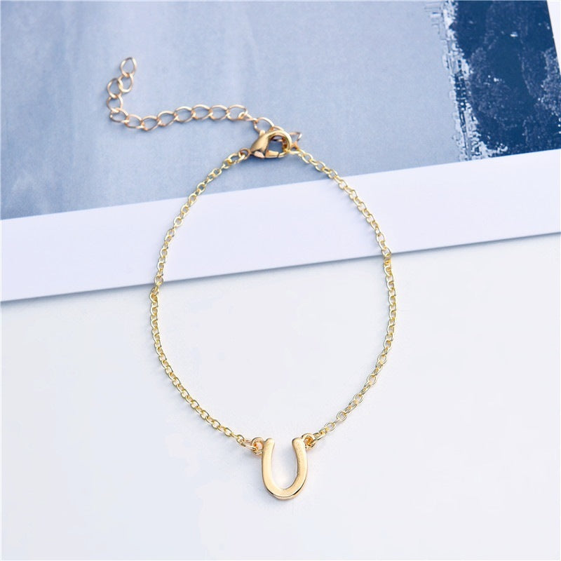 Couple Bracelet U Shape Horseshoe Pendant Alphabet Initial Charm Electroplated Alloy Simple Design And U Shape