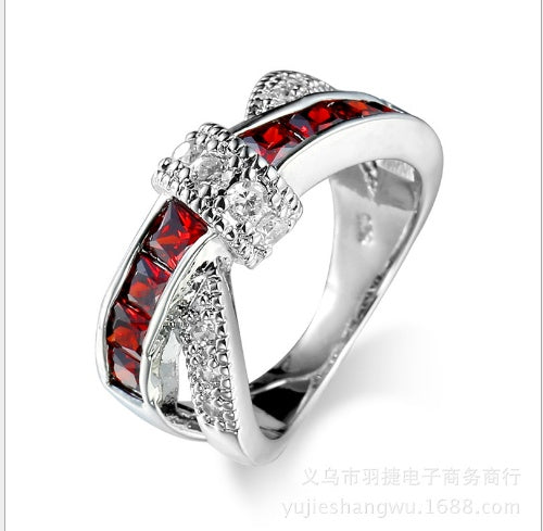 Womens Cross Ring Zircon Inlaid Copper Jewelry Electroplated White Gold Plated Fashion Statement Gift For Her