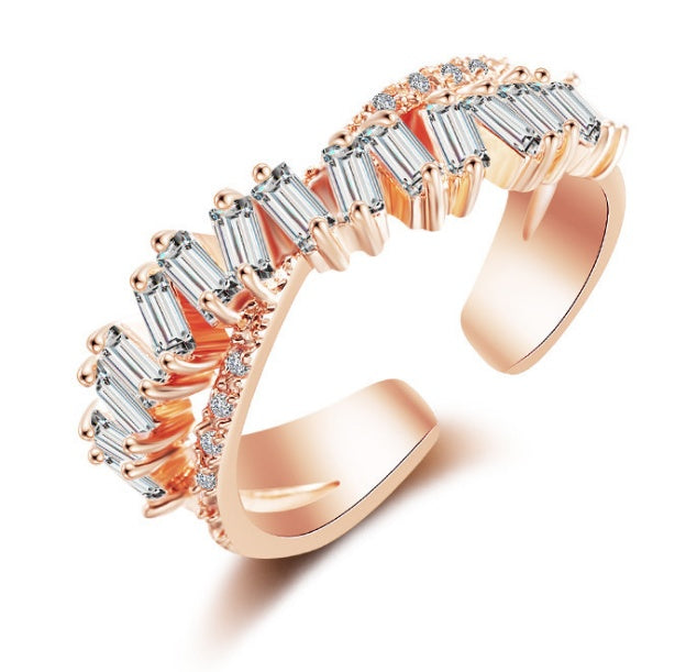 The new AliExpress foreign trade platform explosion models plated white gold square zircon jewelry ring ring factory direct sales