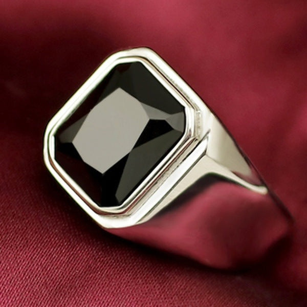 Men Square Alloy Ring Geometric Electroplated Wedding Band With Artificial Gems Inlaid Fashion Jewelry GiftFor