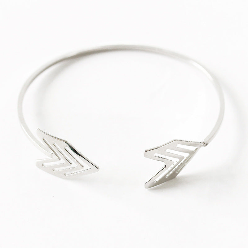 Womens Metal Bracelet Adjustable Opening Openwork Arrow Design With Geometric Elements Modern Bangle For Girls