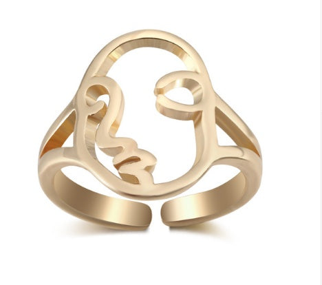 Adjustable 925 Silver Ring Hollow Face Design Abstract Details Unique Personality Ring Hollow Face Ring Details