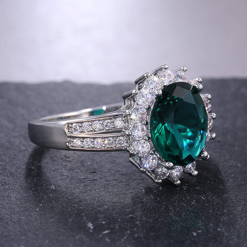 Women's Oval Zircon Ring Gold Plated Copper Geometric Green Gemstone Fashion Statement Jewelry For Daily Dress