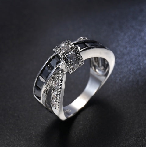 Womens Cross Ring Zircon Inlaid Copper Jewelry Electroplated White Gold Plated Fashion Statement Gift For Her