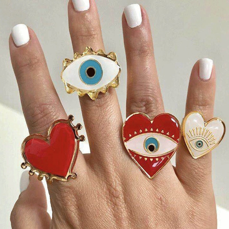 Adjustable Alloy Ring Devils Eye Lip Design Plated Finish European American Fashion Ring Women Girls Jewellery
