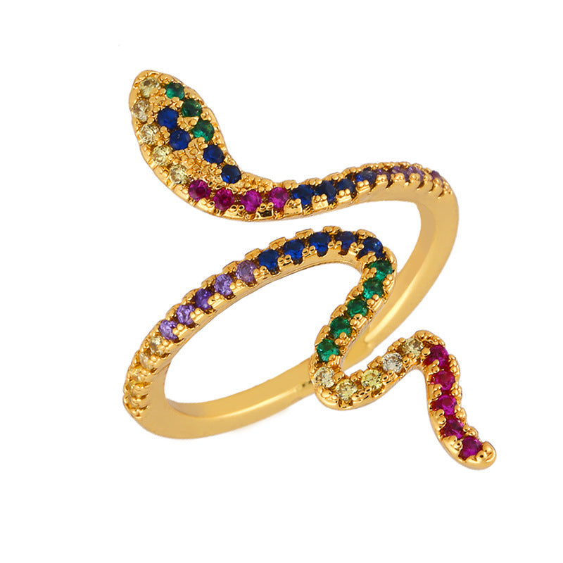 Elegant Serpentine Copper Ring With Zircon Mosaic Stones