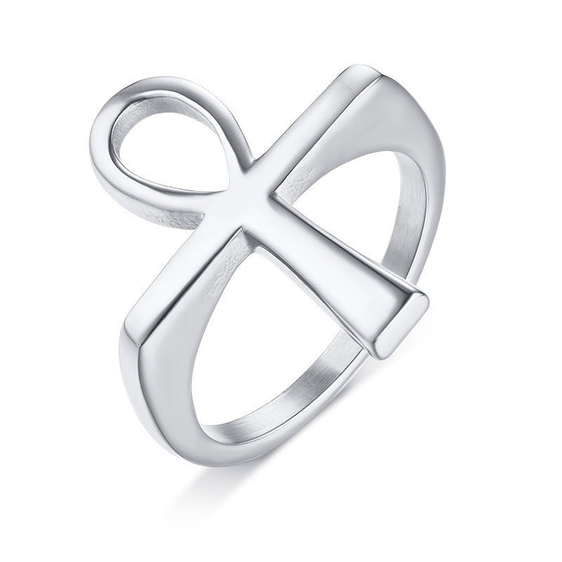 Goldtone Stainless Steel Cross Ring Mens European And American Style Decoration Electroplated Occasions RC-411G