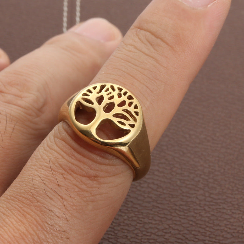 Titanium Steel Ring Tree Of Life Stainless Steel Tree Ring