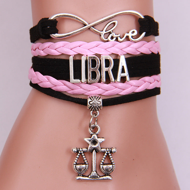 Unisex Woven Alloy Bracelet With Electroplating Constellation Letters Numbers Text Design Simple Everyday Style