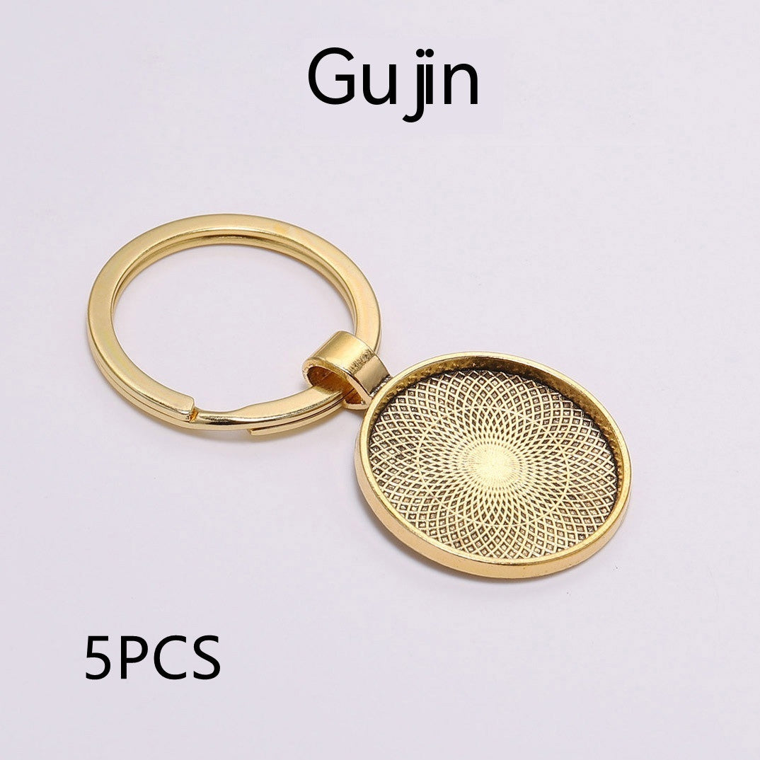 Metal Key Ring Pendants 5 Piece Pack Nickel Free Keychains Southeast Asian Decor Charms Embossed White K Antique