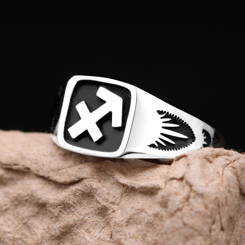 Twelve Constellation Copper Ring For Men Vintage Style