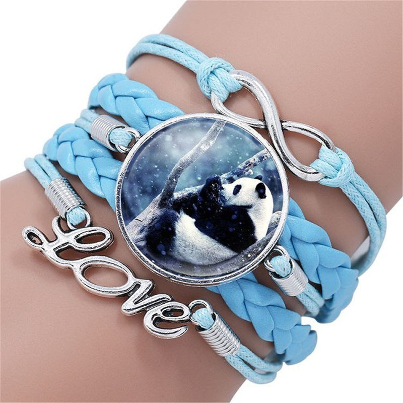 Unisex Woven Bracelet Multi Layer Design Artificial Leather And Glass Geometric Jewelry National Style Edition