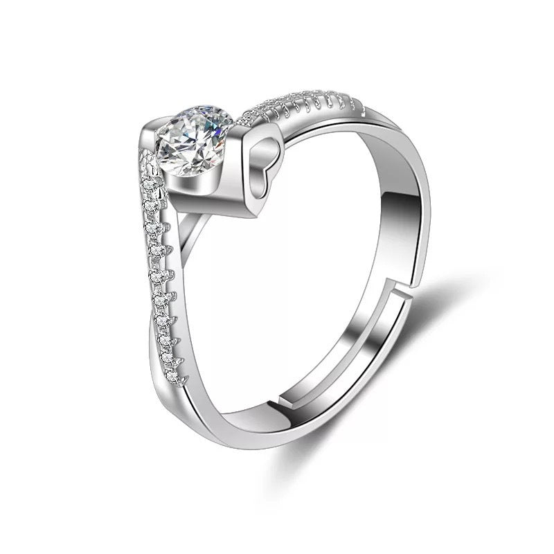 Heart Shaped Couple Rings With Stone Mosaic Adjustable Opening Copper Plated Korean Style For Couples Gift Set