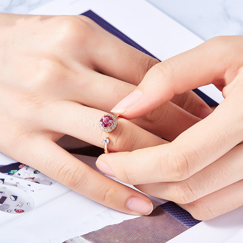 Ladies Rotating Crystal Inlay Ring With Copper Band Adjustable European American Style Jewelry Elegant Shimmer