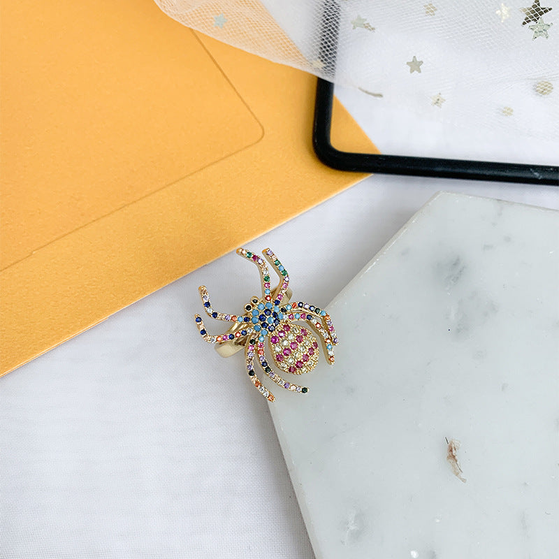 Copper Cartoon Spider Ring With Inlaid Zircon Stone Travel Souvenir Ring Index Finger Animal Jewelry Ring Ring