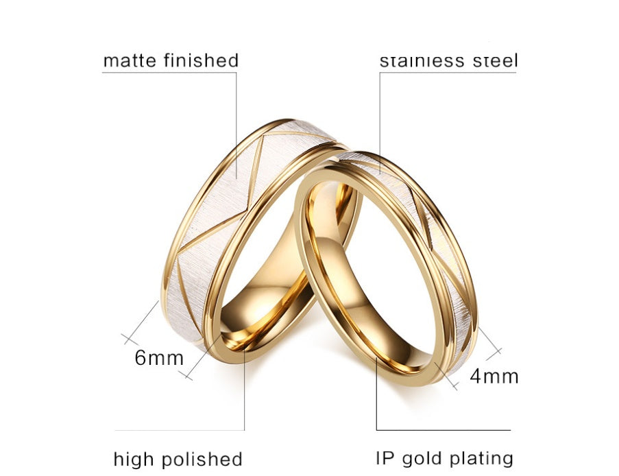 Couple Ring Electroplated Golden Titanium Steel Band Promise Engagement Wedding Gift High Quality Jewelry Gift