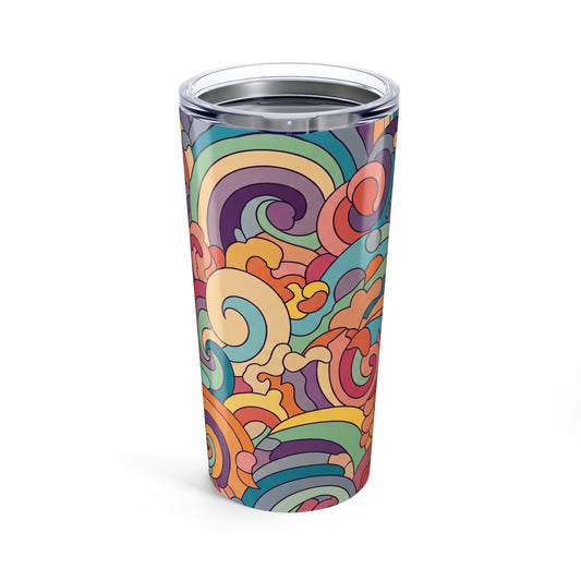 20 Oz Stainless Steel Tumbler With Printed Graphic Double Wall Vacuum Insulation Leak Proof Hot Cold Beverages