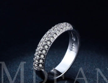 Elegant Rhodium Plated AAA Zircon Inlaid Ring White Copper Platinum Plated Korean Design Fashion Jewelry Gifts