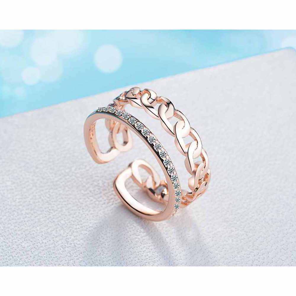 Customizable Copper Diamond Ring For Women Elegant Geometric Korean Style Zircon Accent Adjustable Size Luxe Finish