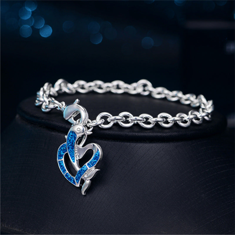 Unisex Sterling Silver Opal Pendant Bracelet Cartoon Character Design Jewelry Gift Copper Bangle FashionableXY