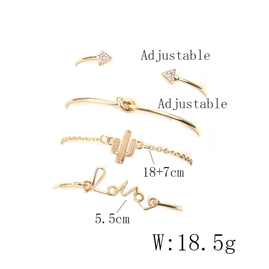 Womens Charm Bracelets Set Geometric Link Chain Vintage Style With Cactus Knots and Zinc Alloy Accents Classic