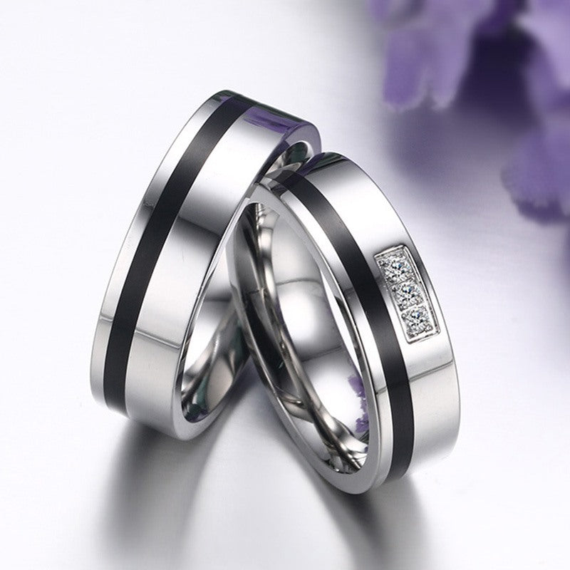 Couple Rings Titanium Steel Geometric With Three Zircon Stones Promise Bands Anniversary Jewelry Wedding Rings