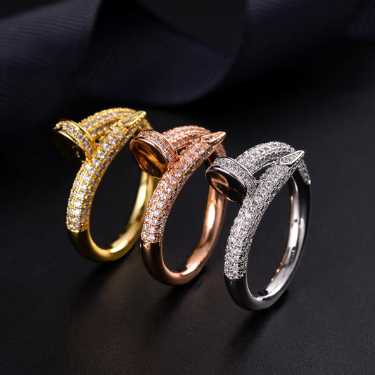 Gold Plated U Shape Nail Ring Korean Style Jewelry Trend Finger Ring Wedding Accessory Nail Art Decoration Gem