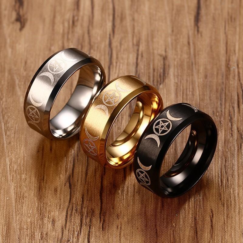 Stainless Steel Triple Moon Goddess Ring 8mm Face Width 6g Lightweight Jewelry Minimalist Boho Jewelry Everyday