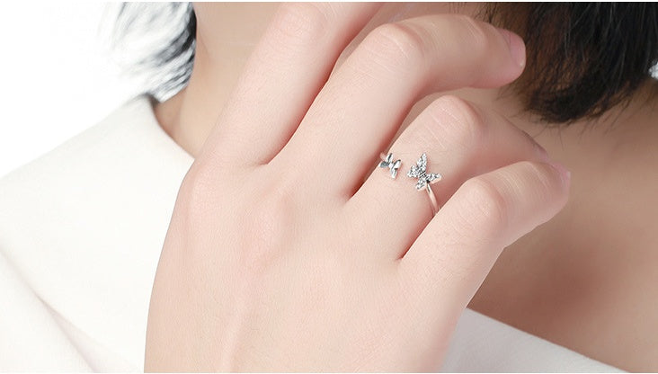 Butterfly Ring For Women Adjustable 925 Silver With White Gems Delicate Elegant Design Beautiful Gift Idea For Her