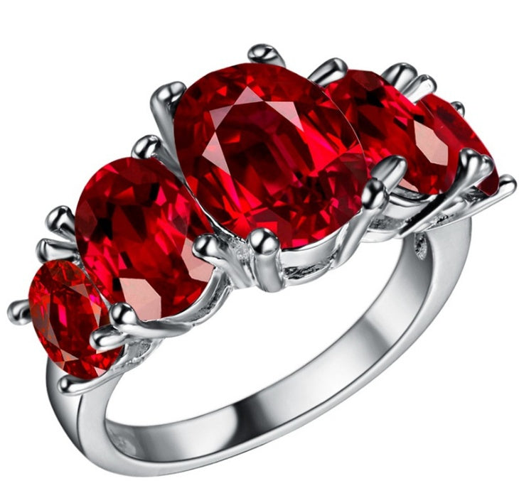 Women Cubic Zirconia Ring Rose Crystal Silver Plated