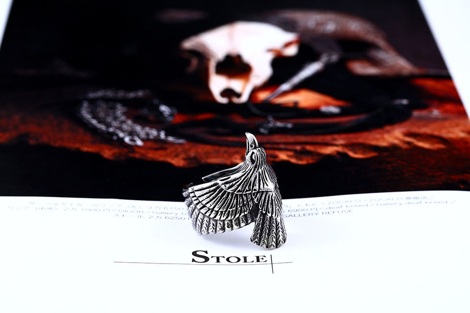 Mens Eagle Ring Titanium Steel Plated Bold Fashion Jewelry Durable Statement Band Unique Design Versatile Accessory