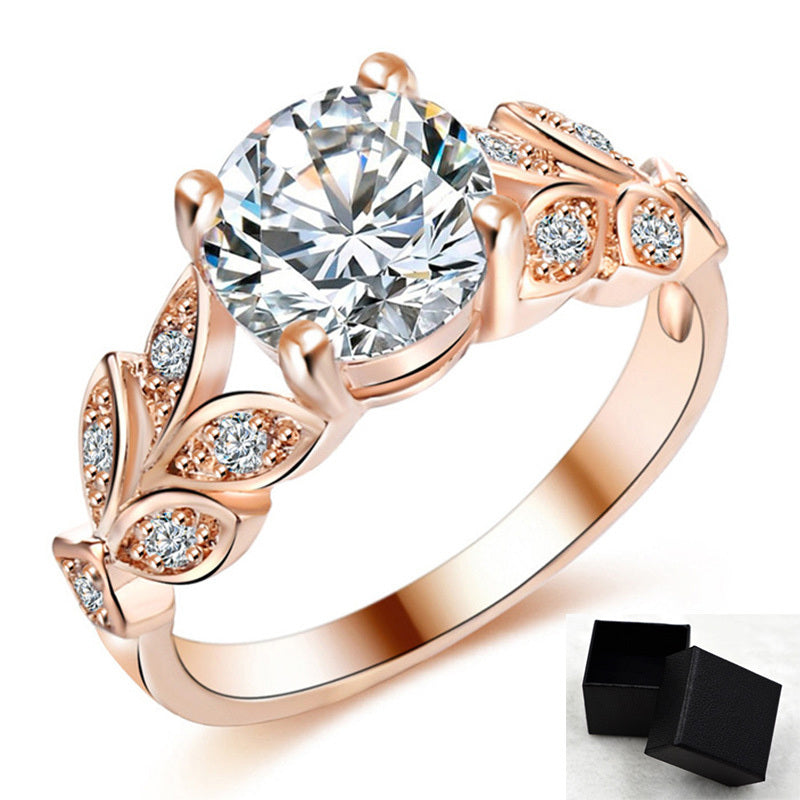 Leaf Zircon Inlaid Alloy Bracelet Ring Jewelry For Women