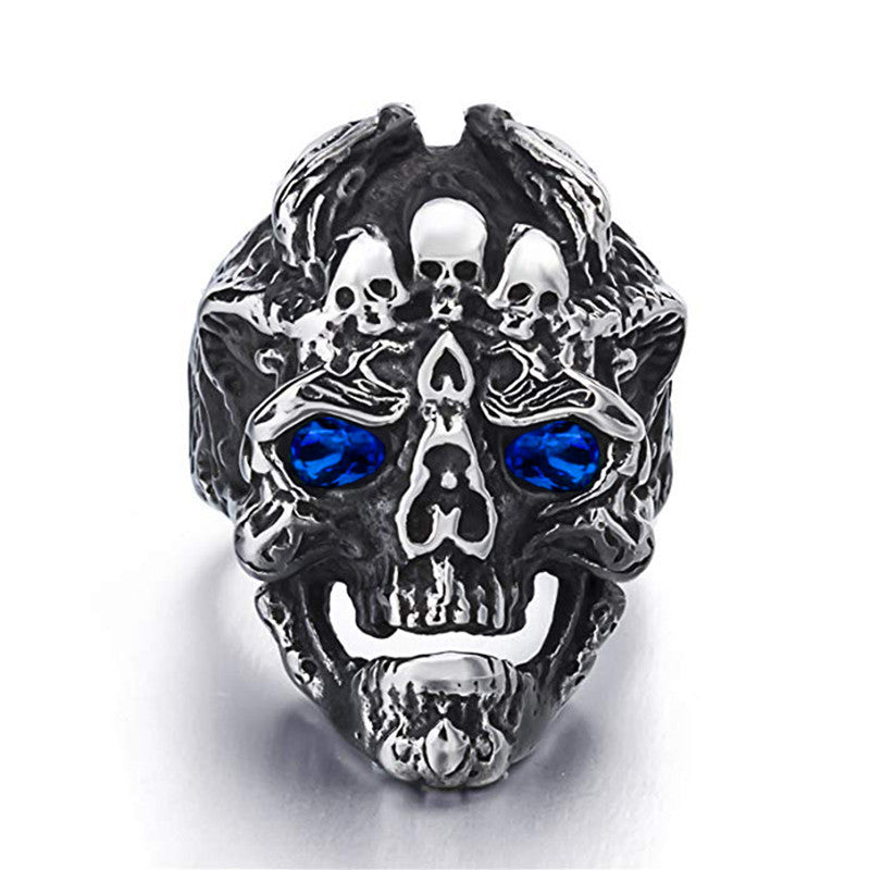 Mens Devil Dragon Head Ring Alloy Electroplated Titanium Steel Ring Zircon Inlaid Gemstones Biker Punk America