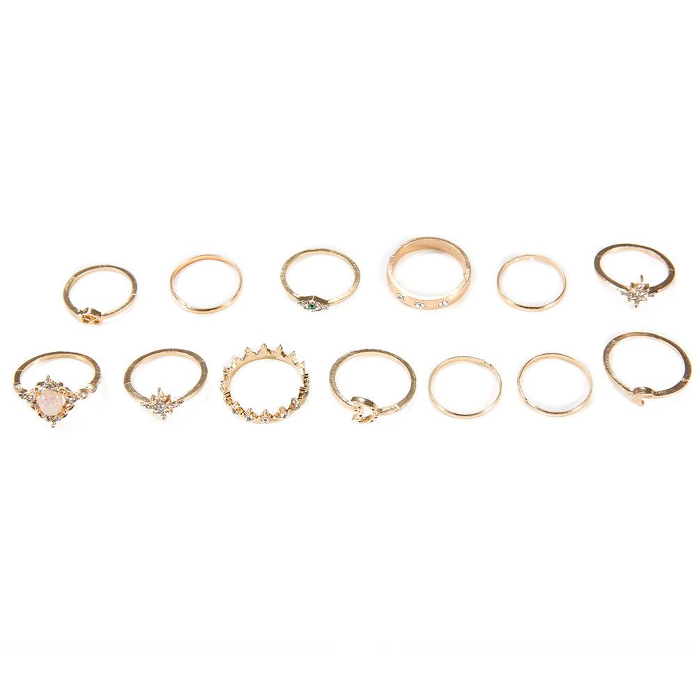Womens Alloy Crown Ring Star Moon Gemstone Set Jewelry