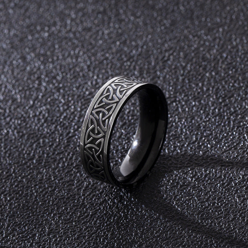 Mens Nordic Titanium Steel Viking Ring Geometric Band Electroplated Fashion Jewelry Statement Black Color Size