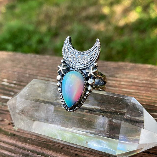 Vintage Geometric Moon Ring Copper Prong Setting For Women Skull Hip Hop Style Party Jewelry Trendy Statements