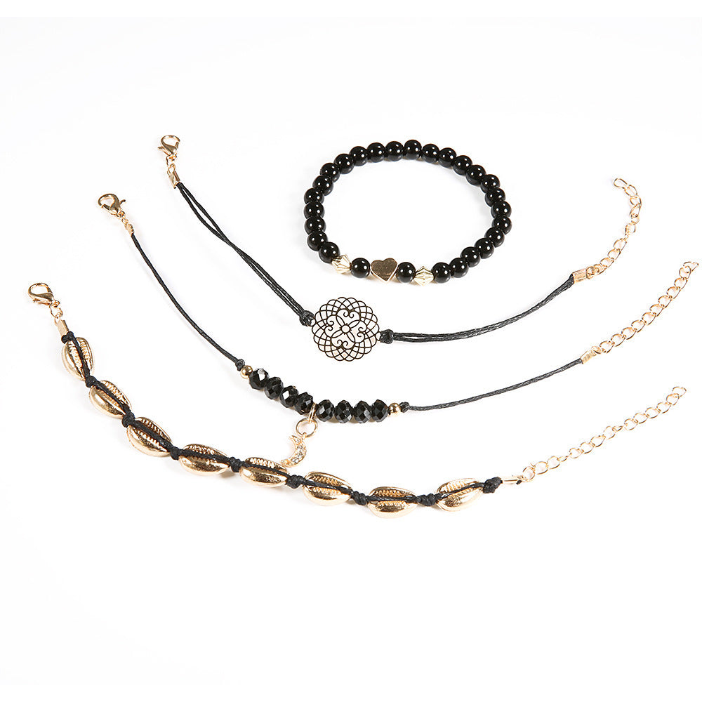 Womens Bracelets Set 4 Piece Shell Hollow Flower Beads Chain Delicate Bohemian Stackable Wristwear For Women X