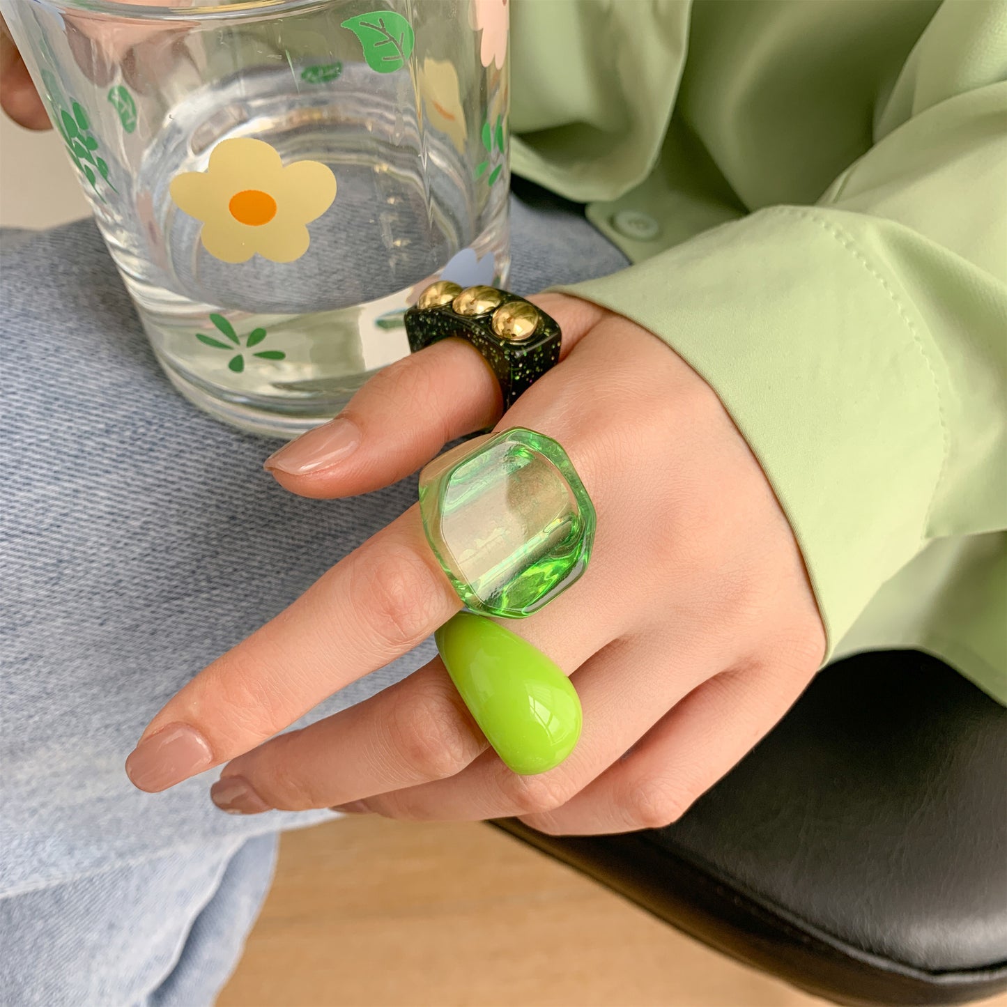 Womens Acrylic Geometric Chunky Rings Set 3 Piece Fashion Statement Jewelry For Daily Wear Gift Sets Daily Use