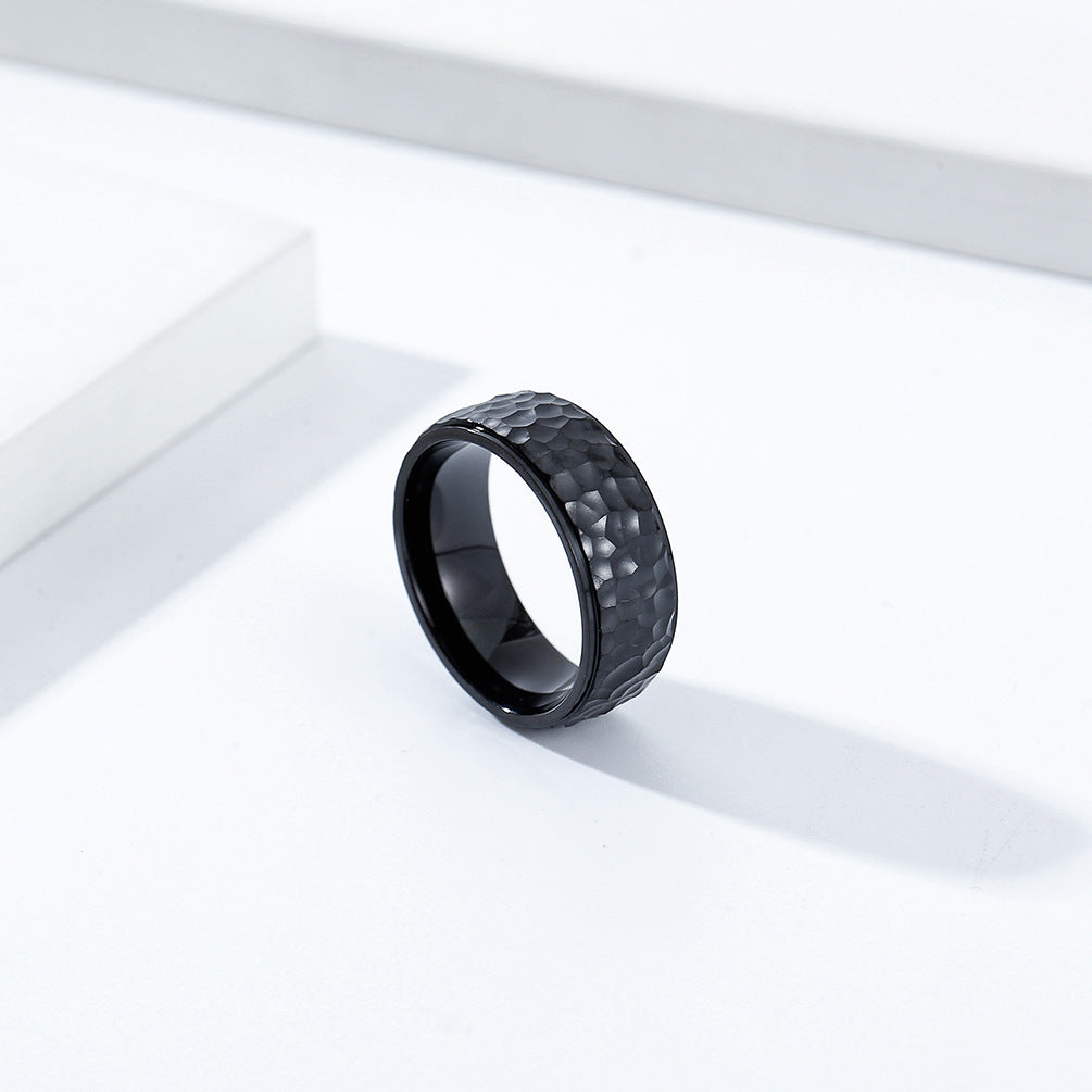 Titanium Steel Ring for Men and Women Beating Pattern Moon Pit Polished Geometric Durable Jewelry for Everyday