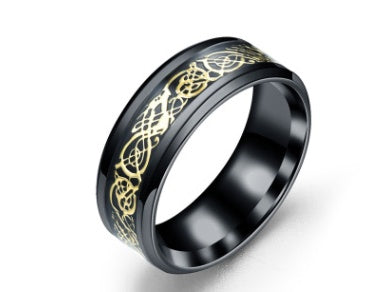 Mens Ring Stainless Steel Band With Geometric Dragon Design Silver Gold Finish Statement Ring Jewelry Everyday