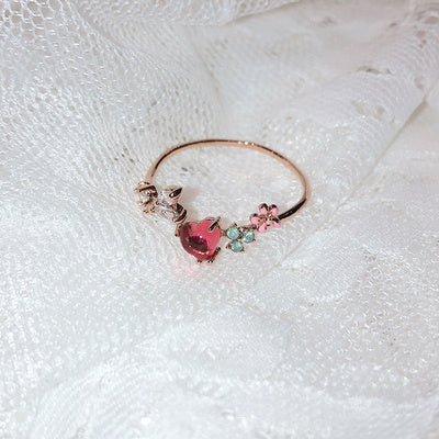Small Flower Moon Ring With Heart Crystal Flower for Index Finger Women Jewelry Elegant Everyday Jewelry Gifts
