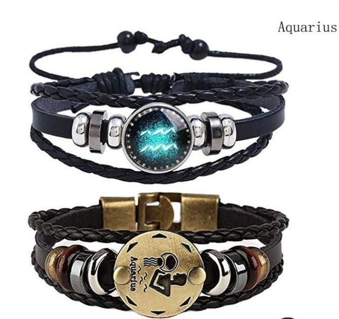 Couples Woven Leather Bracelet Vintage Constellation Design Zodiac Gift For Anniversary Travel Keepsake Gift Box Ready