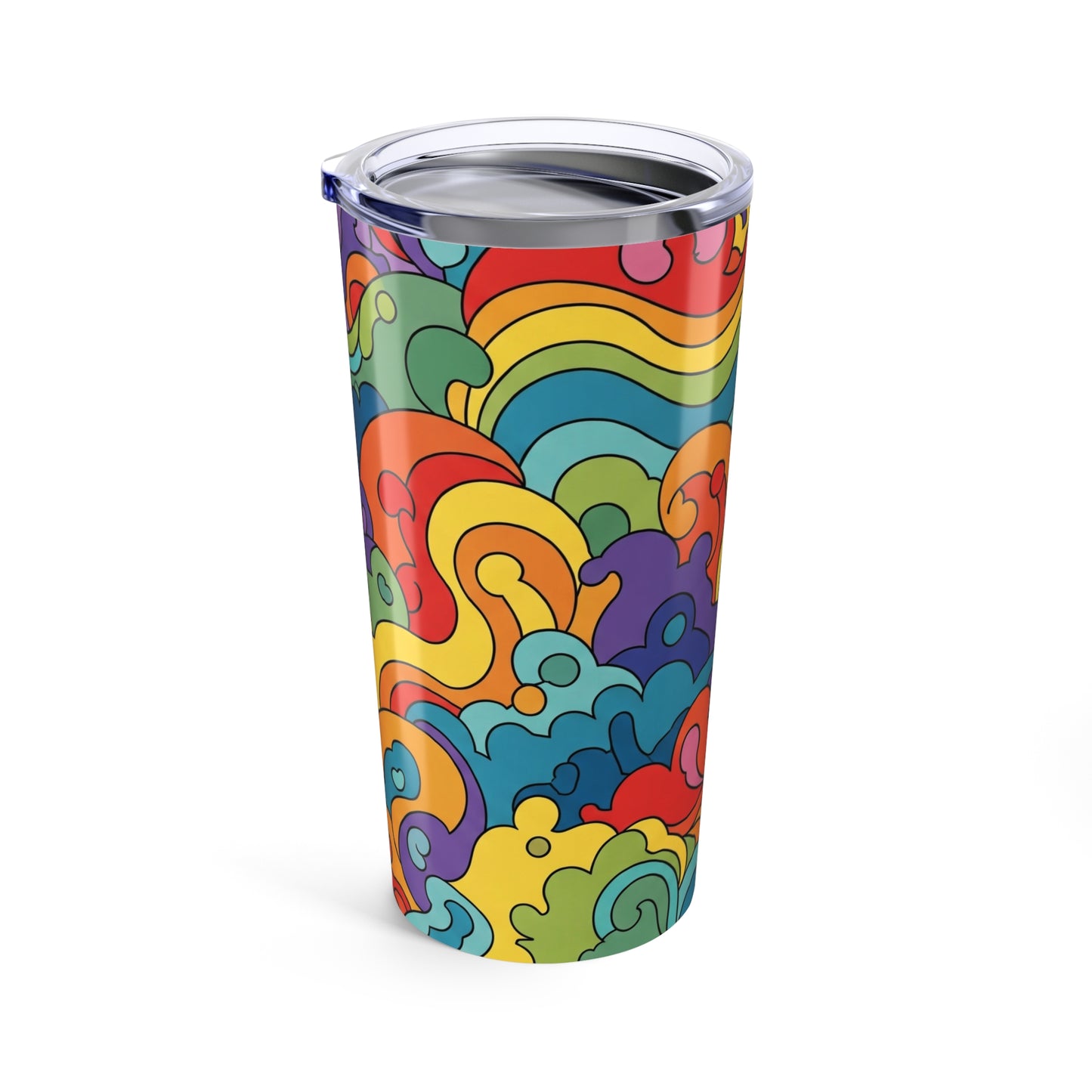 20oz Stainless Steel Tumbler With Printed Design Vacuum Insulated Spill Resistant Lid BPA Free Drink Container