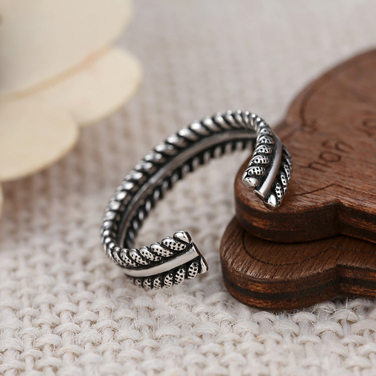 Vintage Rope Ring Sterling Silver S925 Retro Distressed