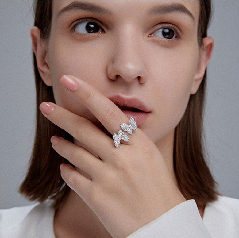 Opening Butterfly Micro Set Ring 925 Sterling Silver Adjustable Ring For Delicate Everyday Fashion For Daily Style
