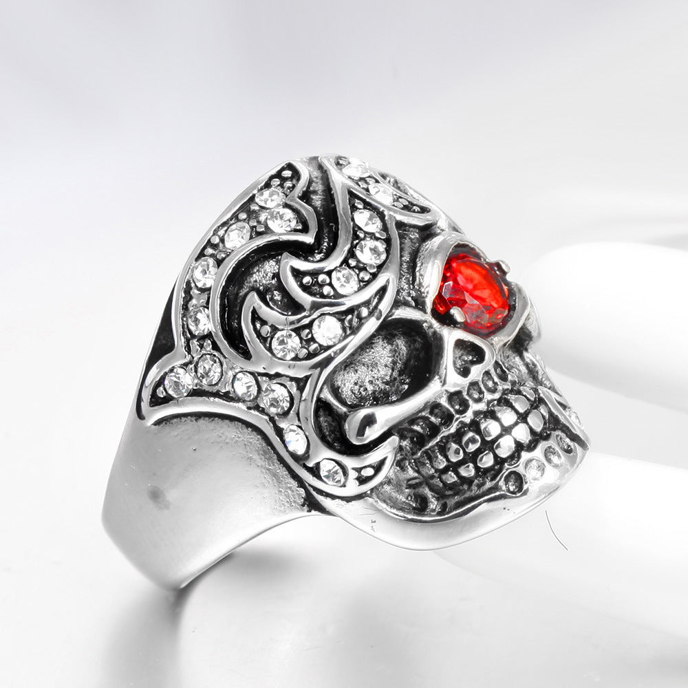 Mens Stainless Steel Skull Head Zircon Ring For Trendy Biker Gothic Punk Statement Accessory Durable High Quality